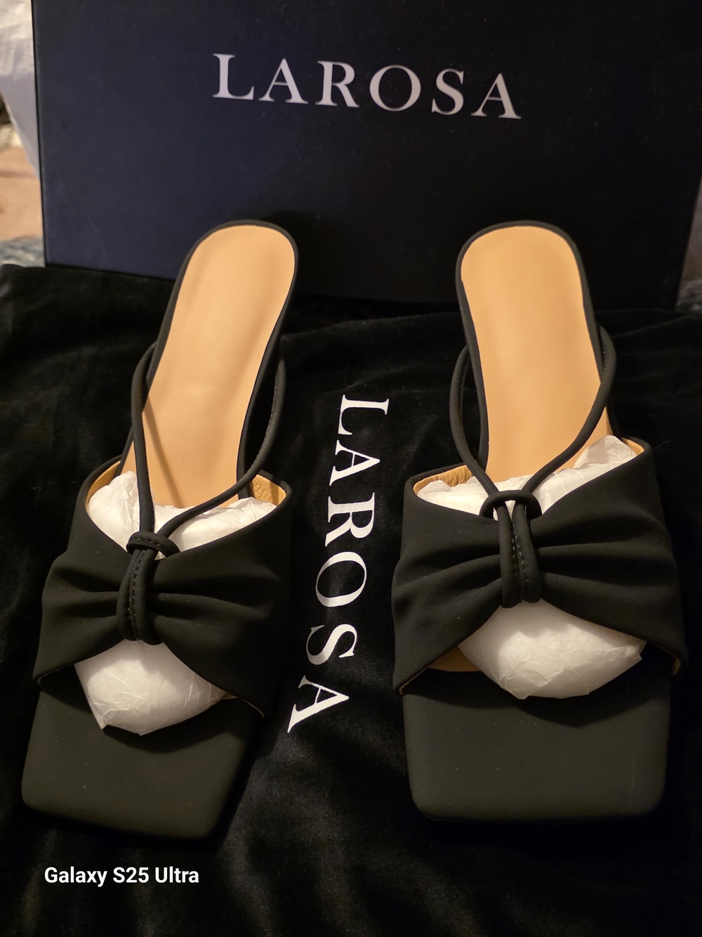 Larosa Black Square-Toe Slide Slippers with Detailed